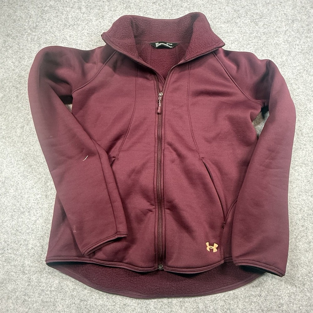Under Armour ColdGear Womens Large Burgundy Full Zip Fleece Jacket Fitted L